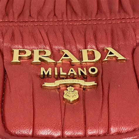 Auth PRADA Gathered Bag 1BD235 Red Nappa Leather 